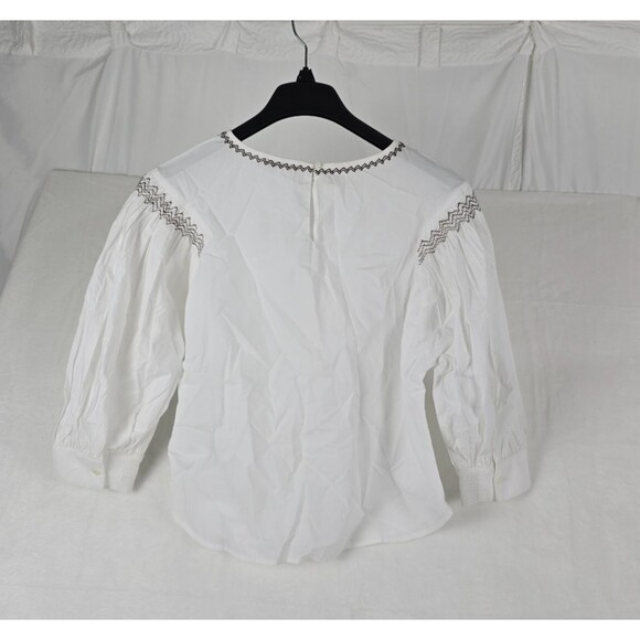 Madewell Embroidered Poplin Balloon-Sleeve Top Women White Cotton Medium - Picture 5 of 14
